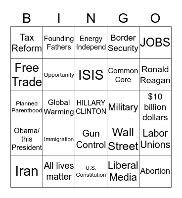 Presidential Debate Bingo Card