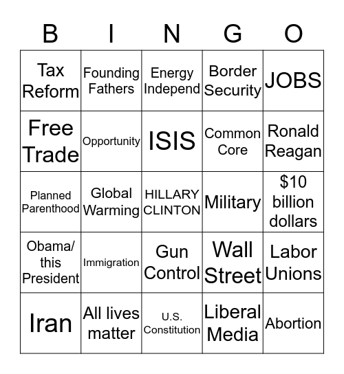 Presidential Debate Bingo Card