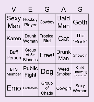 Las Vegas Bingo - People/ Animals Bingo Card