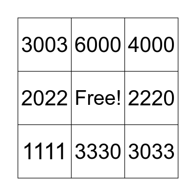 del 1000 al 9999 Bingo Card