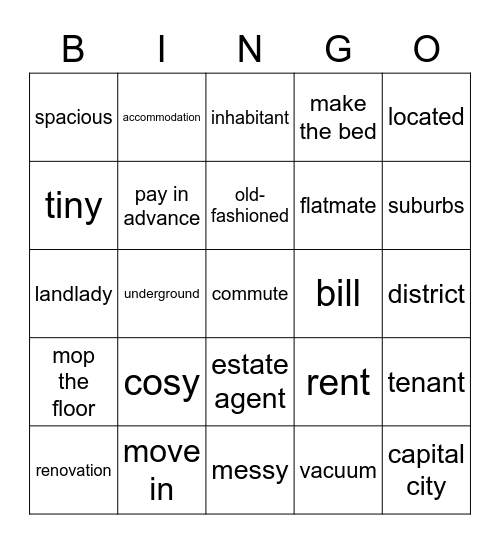 UNIT 2 VOCABULARY Bingo Card