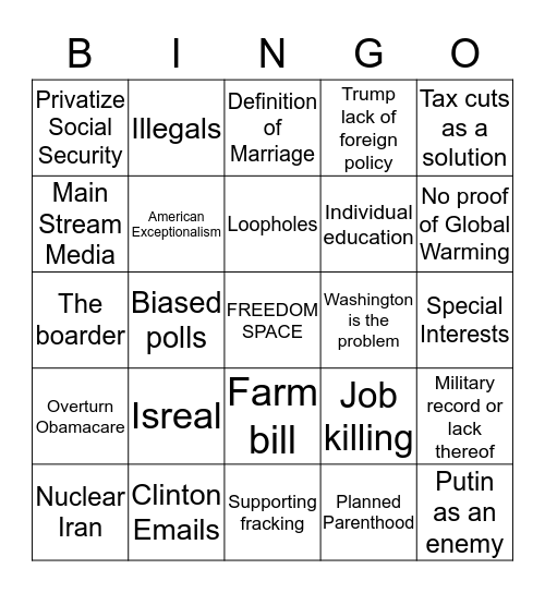 GOP Debate 2015 Bingo Card