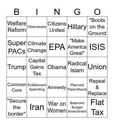 GOP Debate Bingo Card