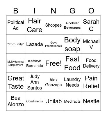 Commercial Bingo Card