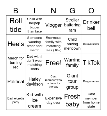 Disney world Bingo Card