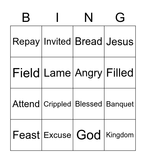 The Great Banquet Bingo Card