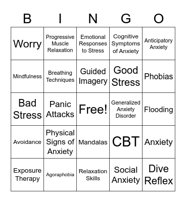 Anxiety Bingo Card