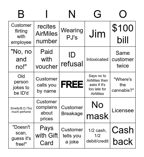 NSLC Sunday Bingo Card