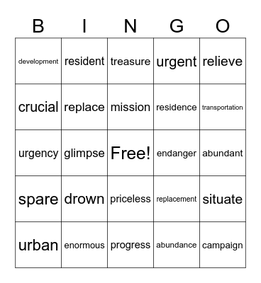 B4L3 Vocabulary Bingo Card