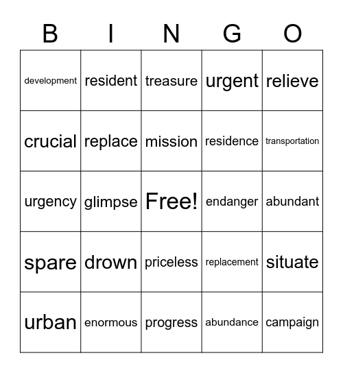 B4L3 Vocabulary Bingo Card