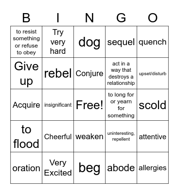 Spring Break BINGO Card