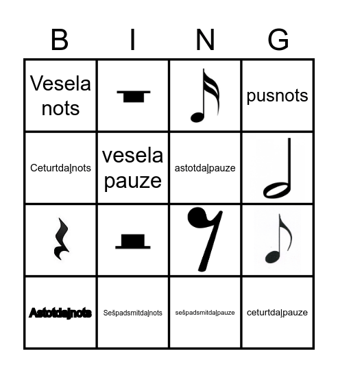 Nošu un paužu ilgumi Bingo Card