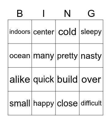 Synonyms Hooray! Bingo Card