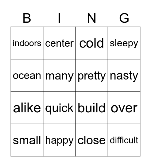 Synonyms Hooray! Bingo Card