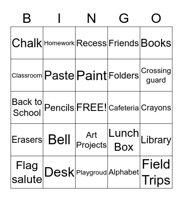 Back to School  Bingo Card