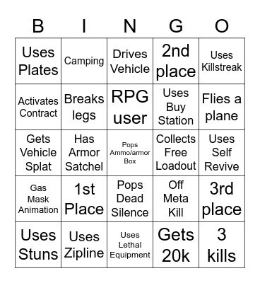 Warzone Bingo Solos Bingo Card