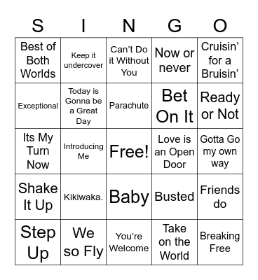 Disney Channel Hits Bingo Card