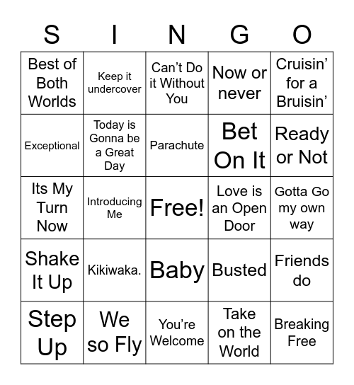 Disney Channel Hits Bingo Card