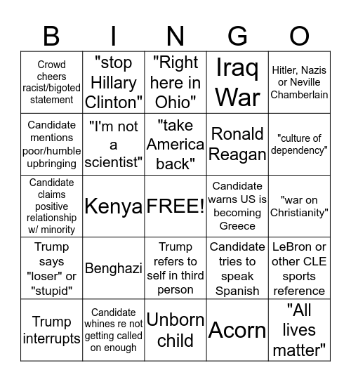 8-6-15 GOP Debate Bingo Card