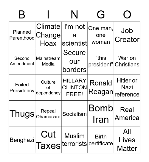 Republican Debate Bingo Card