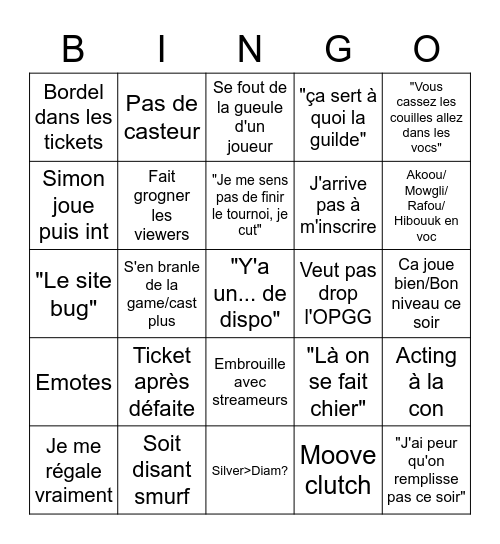 Tournoi Bingo Card