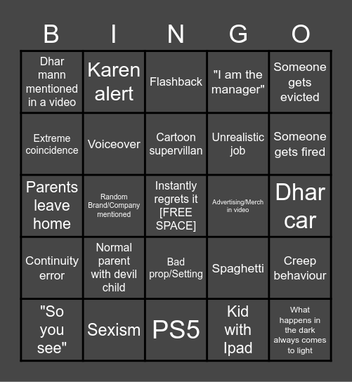 Dhar mann bingo (inspired) Bingo Card