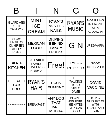 THINGS CAVIN HATES Bingo Card