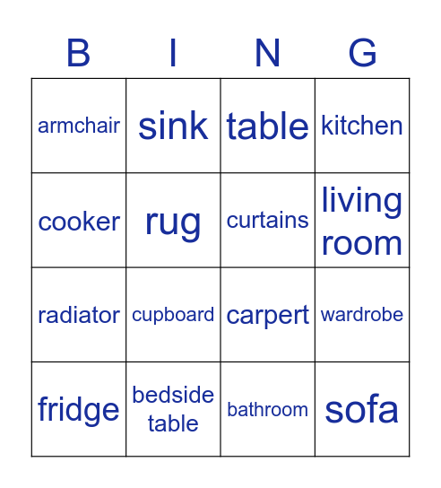 Inside a room Bingo Card