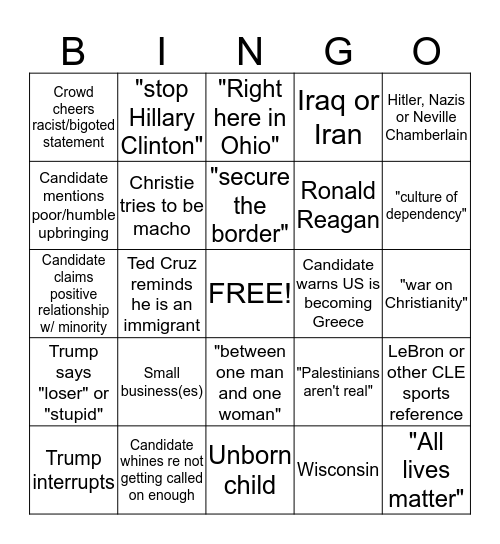 8-6-15 GOP Debate Bingo Card