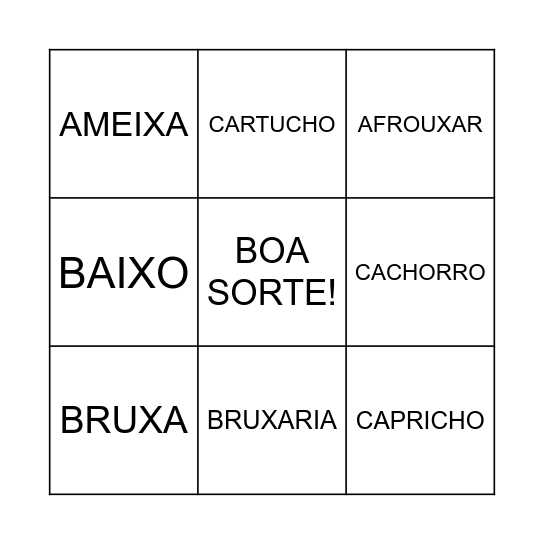 PORTUGUÊS Bingo Card