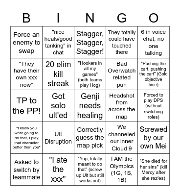 A Typical AC/KP Overwatch Day Bingo Card