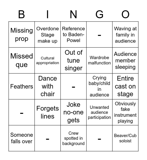 Stirling Gang Show 2022 Bingo Card