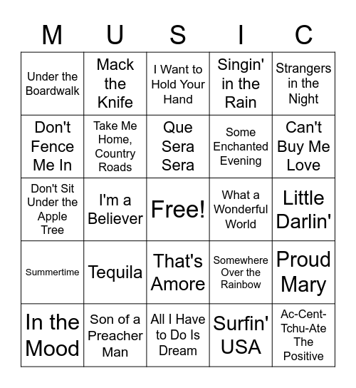 Music Bingo Card