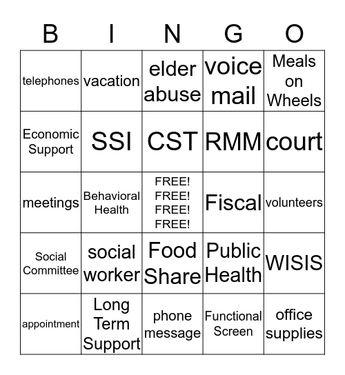 Social Bingo Card