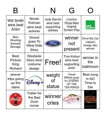 Oscars 2022 Bingo Card