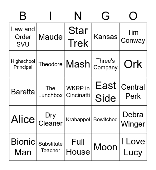 TV Trivia Bingo Card