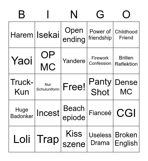 Animetrope Bino Bingo Card