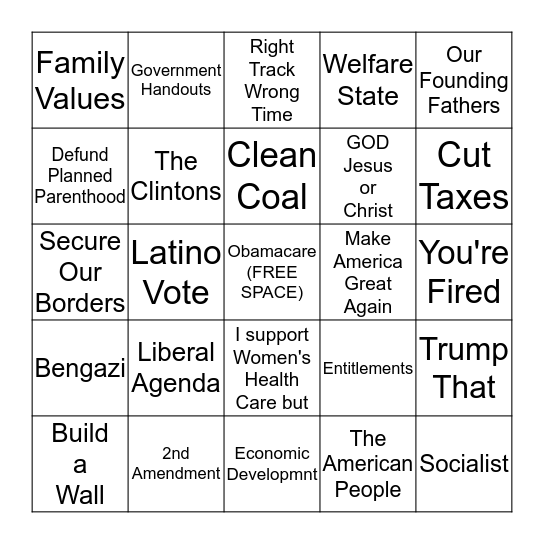 Republican Debate 2015 Bingo Card