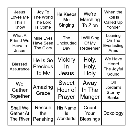 Hymn Bingo Card