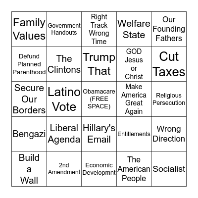 Republican Debate 2015 Bingo Card