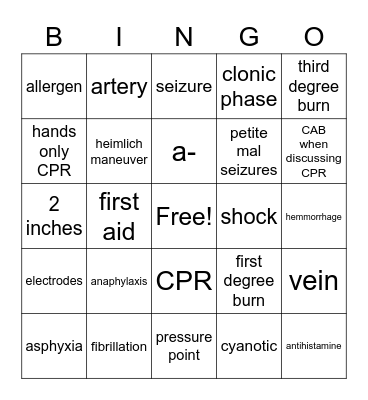 HST Theory Chapter 12 First Aid Bingo Card