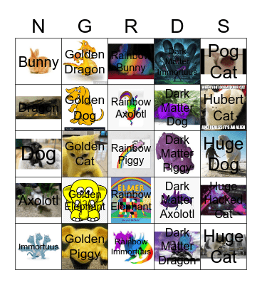 Pet Simulator X 1.1 Bingo Card