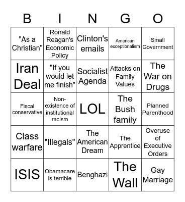 GOP Debate Bingo Card