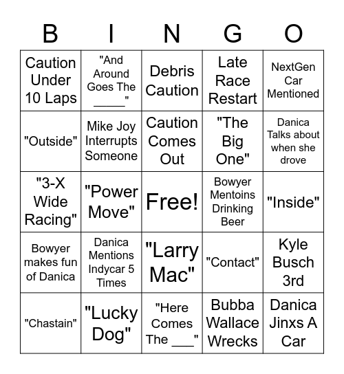 NASCAR Bingo 2022 Bingo Card