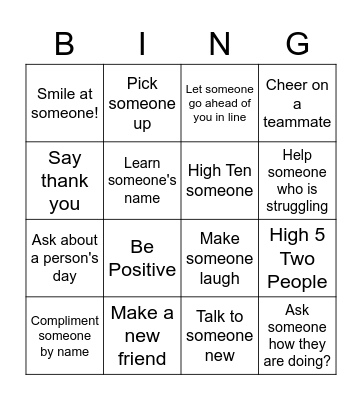 Random Acts of Kindness Bingo Card