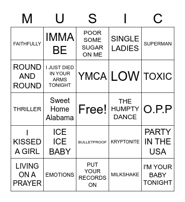 Song Bingo 2 Bingo Card