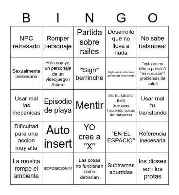 Isekai 2 Bingo Card