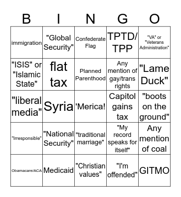 GOP Debate BINGO Card