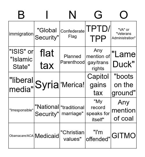 GOP Debate BINGO Card