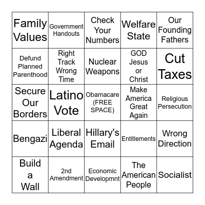 Republican Debate 2015 Bingo Card